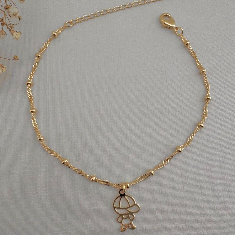 12.2132.1.O - Pulseira de malha singapura com bolinhas lisas e pingente de menino