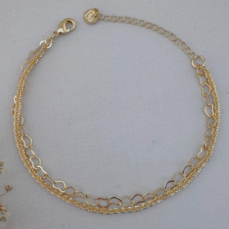 12.2136.0.O - Pulseira dupla uma de elos corações e outra em malha veludo