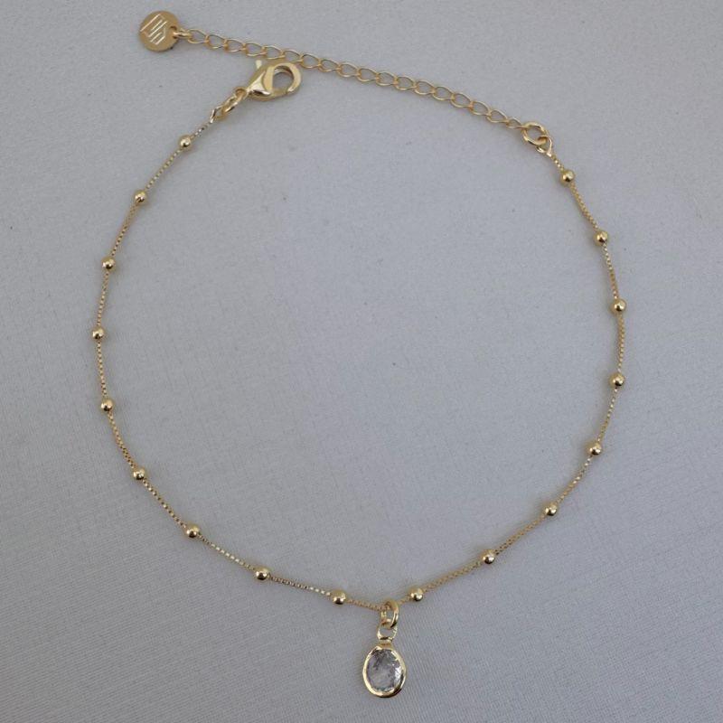 12.2137.1.O - Pulseira veneziana com bolinhas lisas e pingente ponto de luz em cravação inglesa