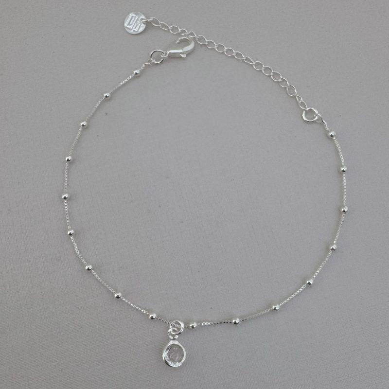 12.2137.1.S - Pulseira veneziana com bolinhas lisas e pingente ponto de luz em cravação inglesa