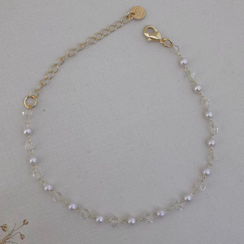 12.2138.15.O - Pulseira de pérolas e cristais acrílicos intercalados