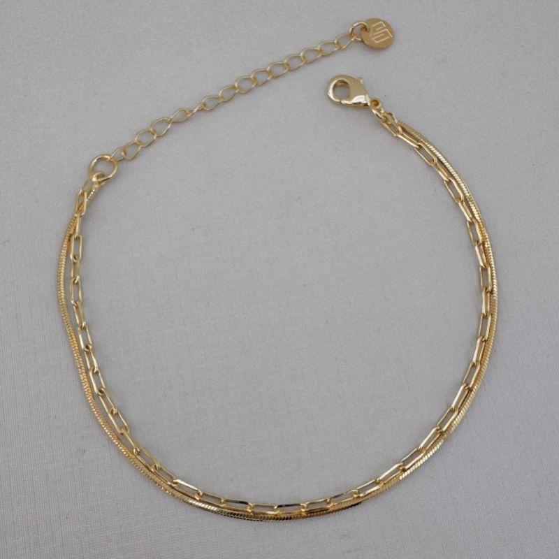 12.2140.0.O - Pulseira dupla uma em elos americanos e outra em rabo de rato quadrado