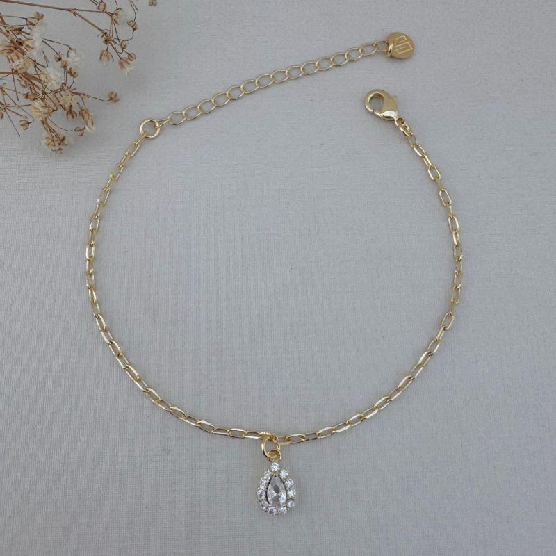 12.2142.1.O - Pulseira de elos americanos com pingente de ponto de luz gota com uma fileira de cravação em volta