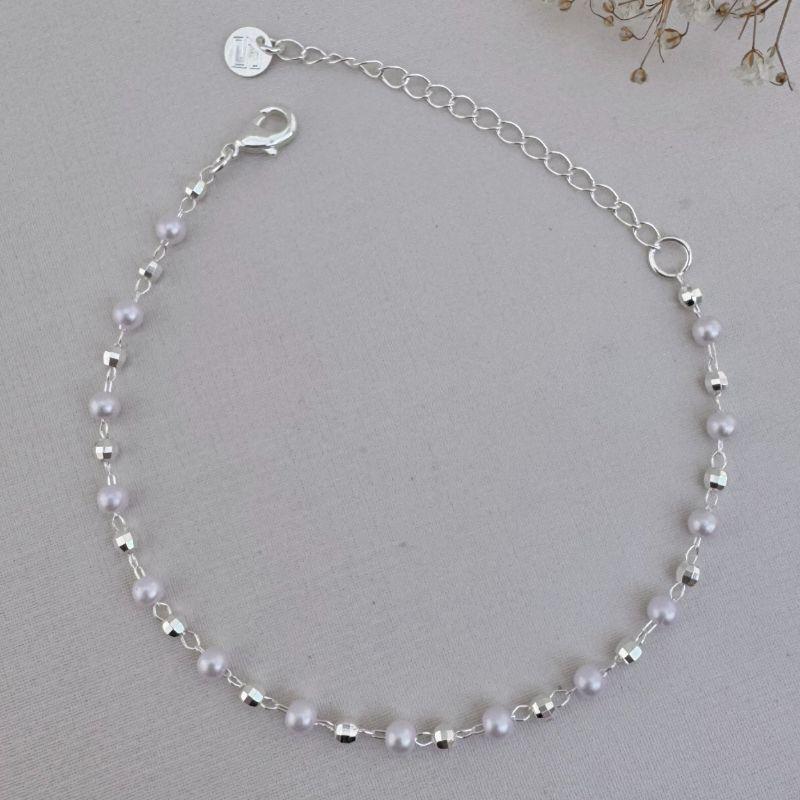 12.2146.15.S - Pulseira de pérolas e bolinhas disco lisas