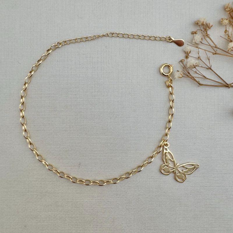 12.2148.0.O - Pulseira de elos ovais com pingente de borboleta desenhada lisa