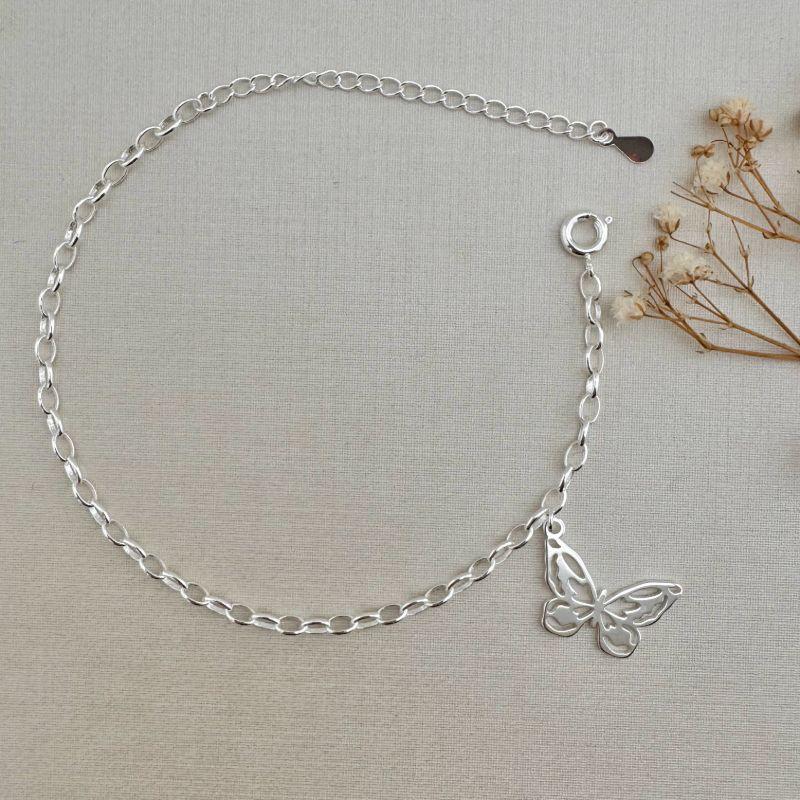 12.2148.0.S - Pulseira de elos ovais com pingente de borboleta desenhada lisa
