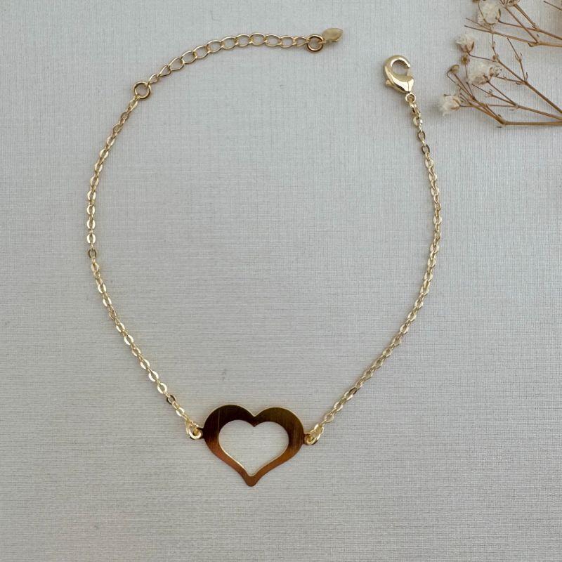 12.2149.0.O - Pulseira de elos americano com silhueta de coração liso