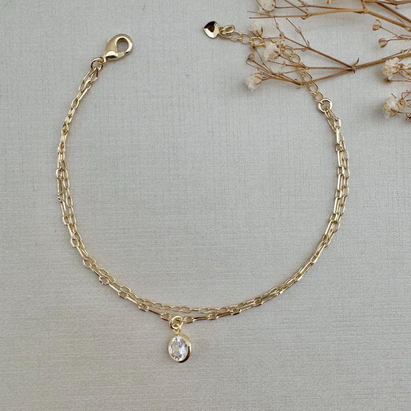 12.2151.1.O - Pulseira dupla de elos diferentes com ponto de luz em ingles