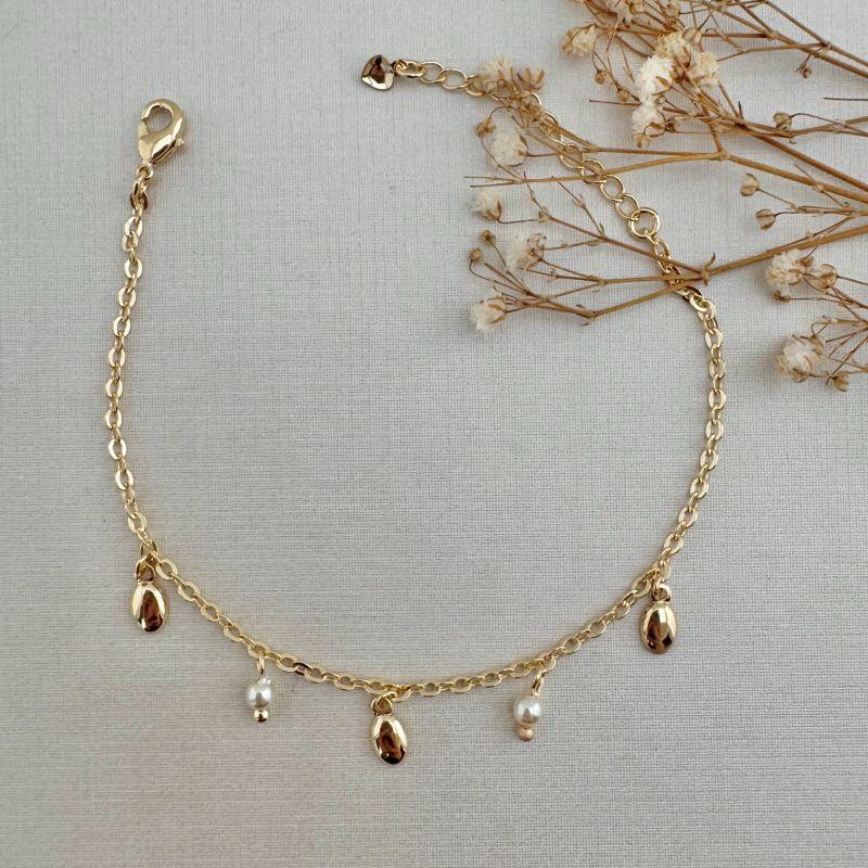 12.2152.15.O - Pulseira de elos ovais com pingentes de ovais e perolas intercalados