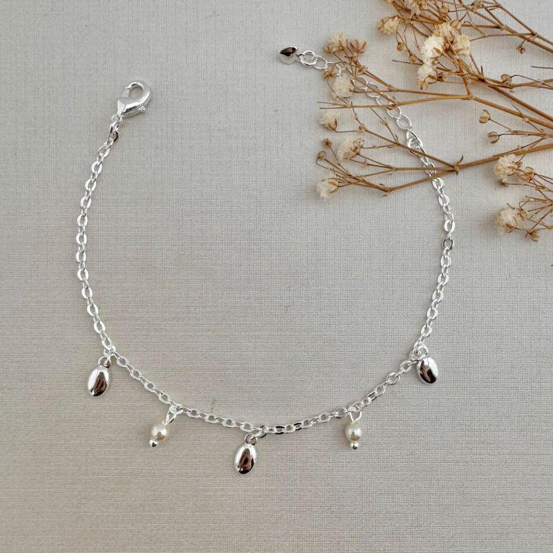 12.2152.15.S - Pulseira de elos ovais com pingentes de ovais e perolas intercalados