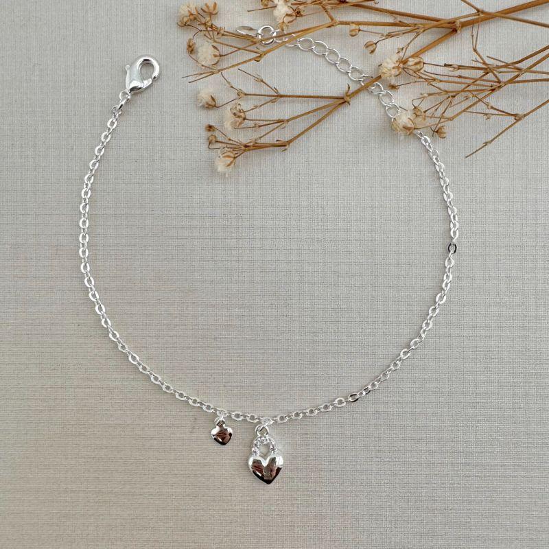 12.2156.1.S - Pulseira de elos americanos com pingente de coração cadeado