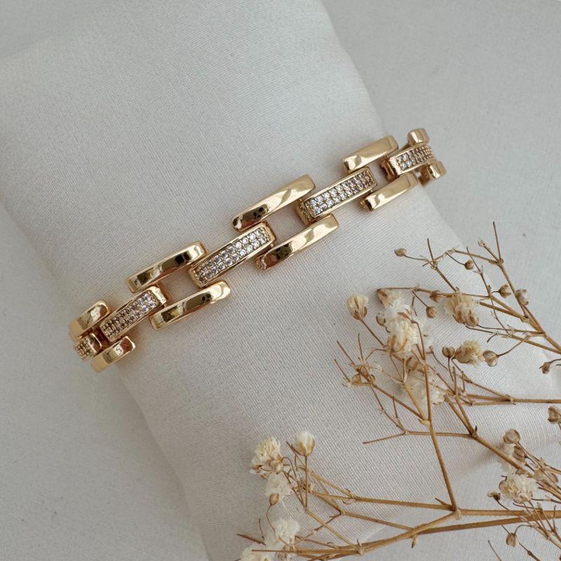 12.2170.1.O - Pulseira grande e malha agrafe com central cravejado