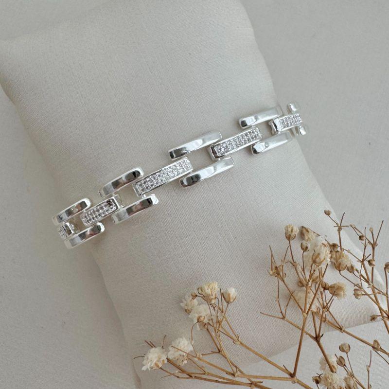 12.2170.1.S - Pulseira grande e malha agrafe com central cravejado