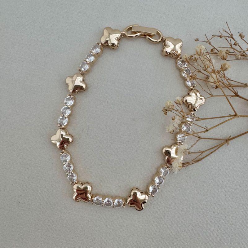 12.2174.1.O - Pulseira de flor Alhambra com três pontos de luz junto intercalado