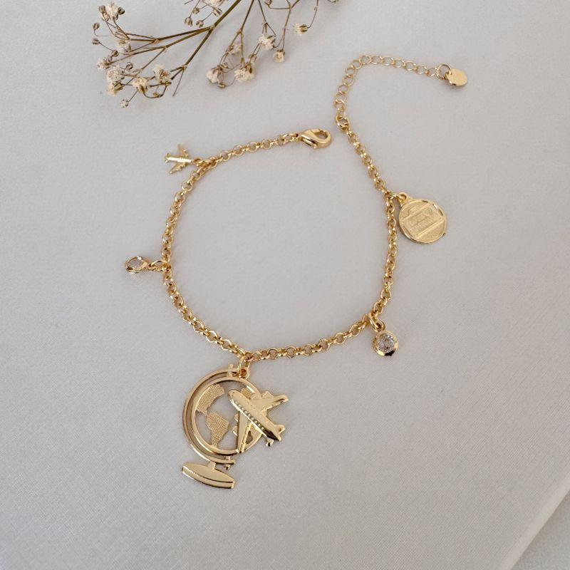 12.2183.0.O - Pulseira de elos portugueses com pingentes de viagens. Pulseira Avião