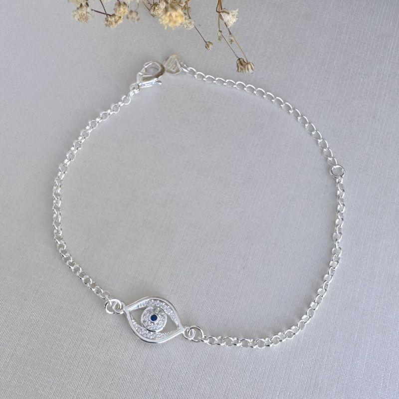 12.2187.1.S - Pulseira de elos portugueses com central olho cravejado