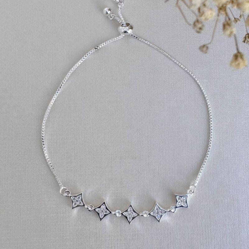 12.2189.1.S - Pulseira de cinco quadrados de pontas com cravação de flor estrela