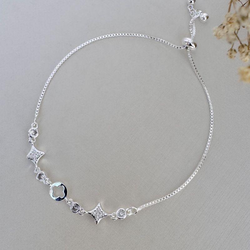 12.2190.1.S - Pulseira de circulo com corte alhambra e dois quadrados de pontas