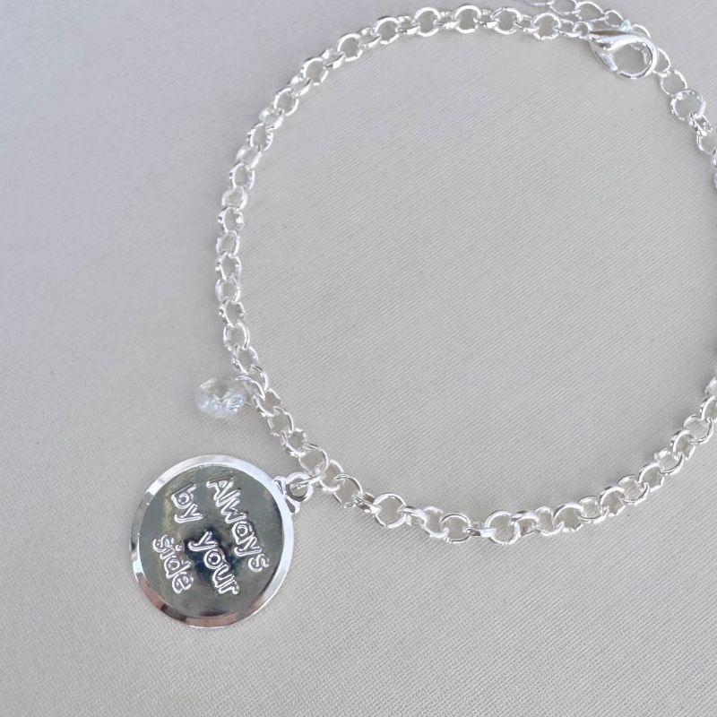 12.2198.0.S - Pulseira de elos português com pingente de moeda Sempre ao seu Lado com ponto de luz