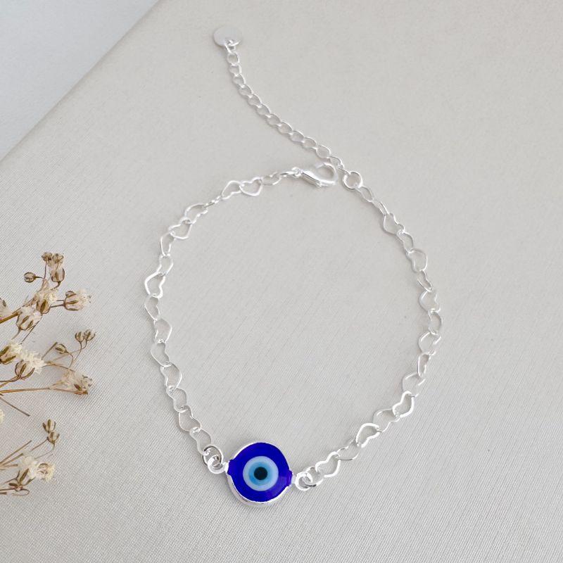 12.2204.20.S - Pulseira de elos coração com central olho grego