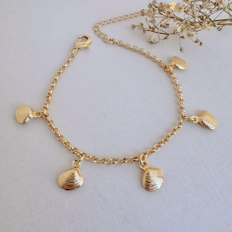 12.2206.0.O - Pulseira quatro conchas desenhadas em corrente elo portugues