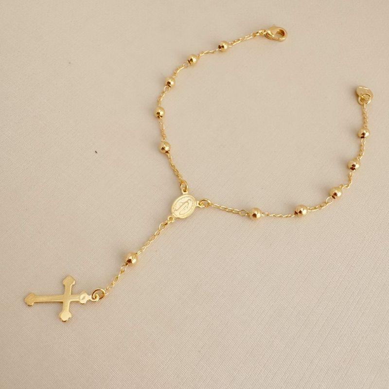12.2209.0.O - Pulseira terço com entremeio de Nossa Senhora das Graças e crucifixo