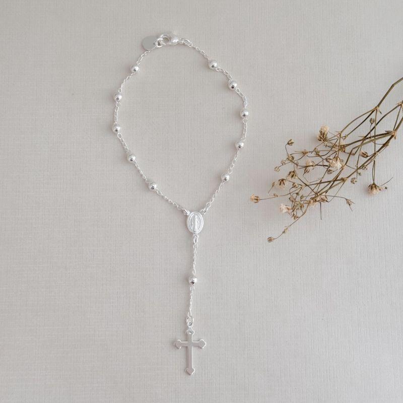 12.2209.0.S - Pulseira terço com entremeio de Nossa Senhora das Graças e crucifixo