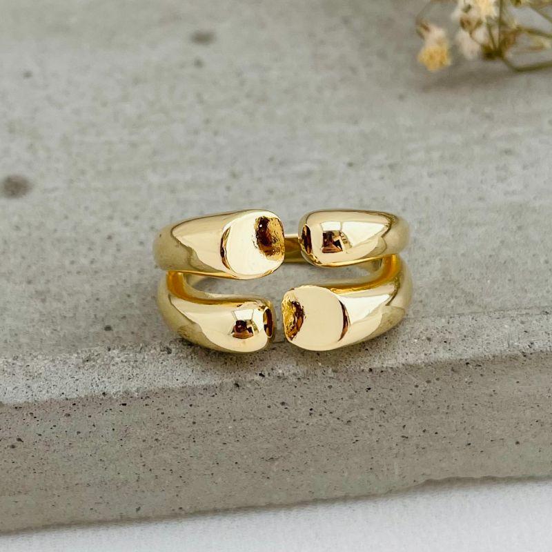 03.2228.0.O - (20 a 22) Anel liso de aro duplo aberto de gota nas pontas