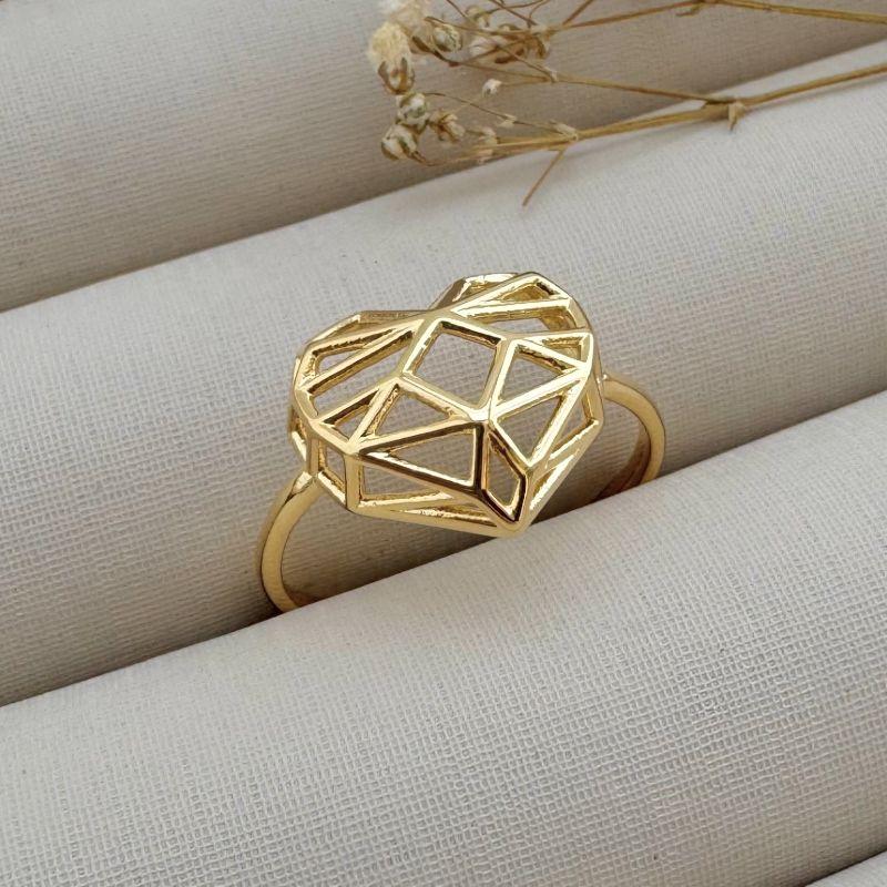 03.2255.0.O - (21) Anel de aro fino liso com coração em traços e linhas lisos