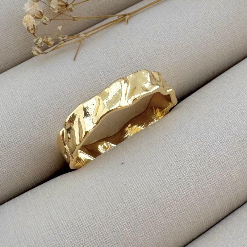 03.2273.0.O - (22) Anel aliança em efeito orgânico onda lisa