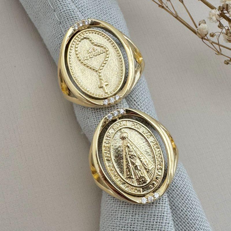 03.2284.1.O - (21) Anel de aro liso com imagem giratoria Nossa Senhora e rosário