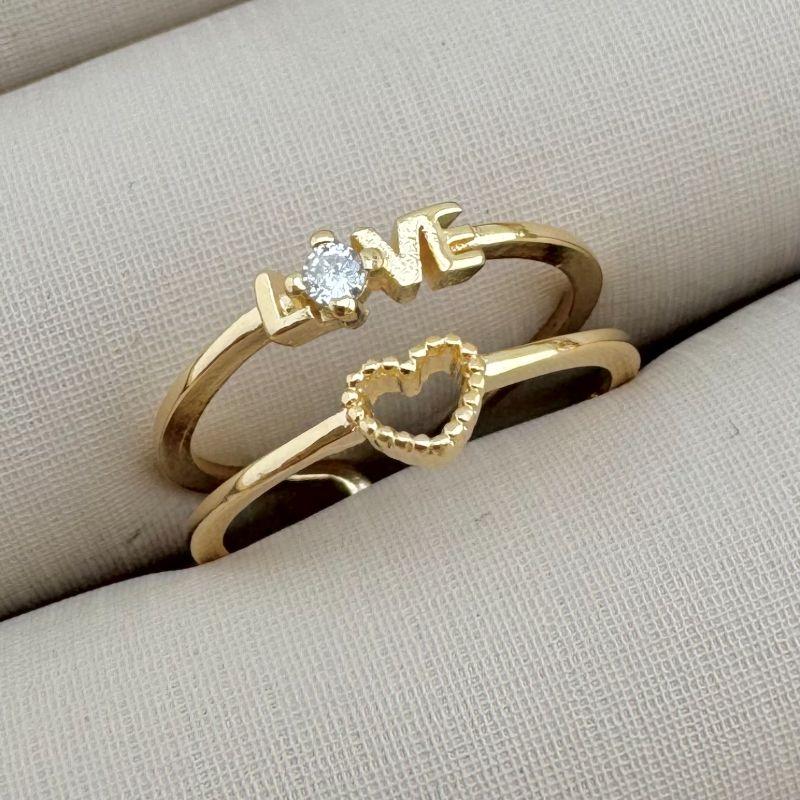 03.2325.1.O - (13 ao 17) Anel de aro duplo fino com silhueta de coração e escrita LOVE