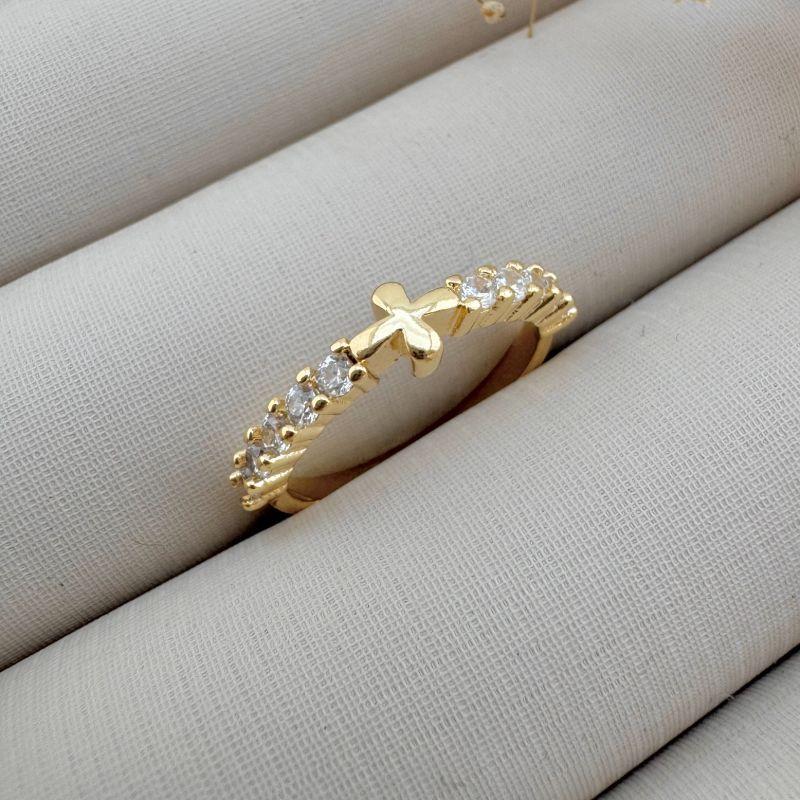 03.2354.1.O - (19) Anel estilo aparador com cruz de malata lisa central