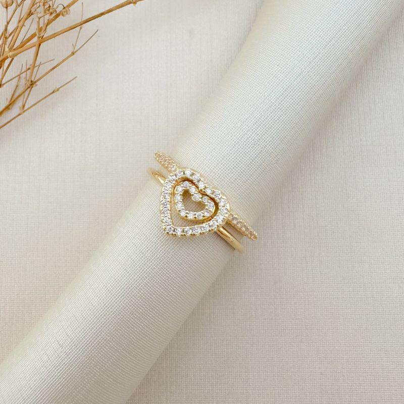 03.2453.1.O - (17) Anéis de silhueta de corações que se encaixam com aro liso