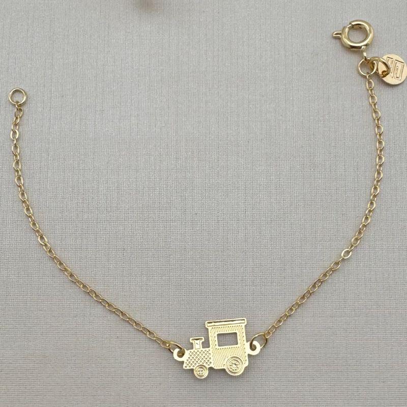 12.2124.0.O - Pulseira infantil de elos ovais simples com central de chapa em Trem