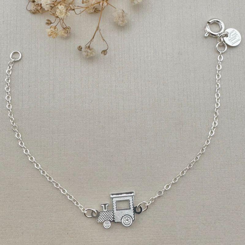 12.2124.0.S - Pulseira infantil de elos ovais simples com central de chapa em Trem