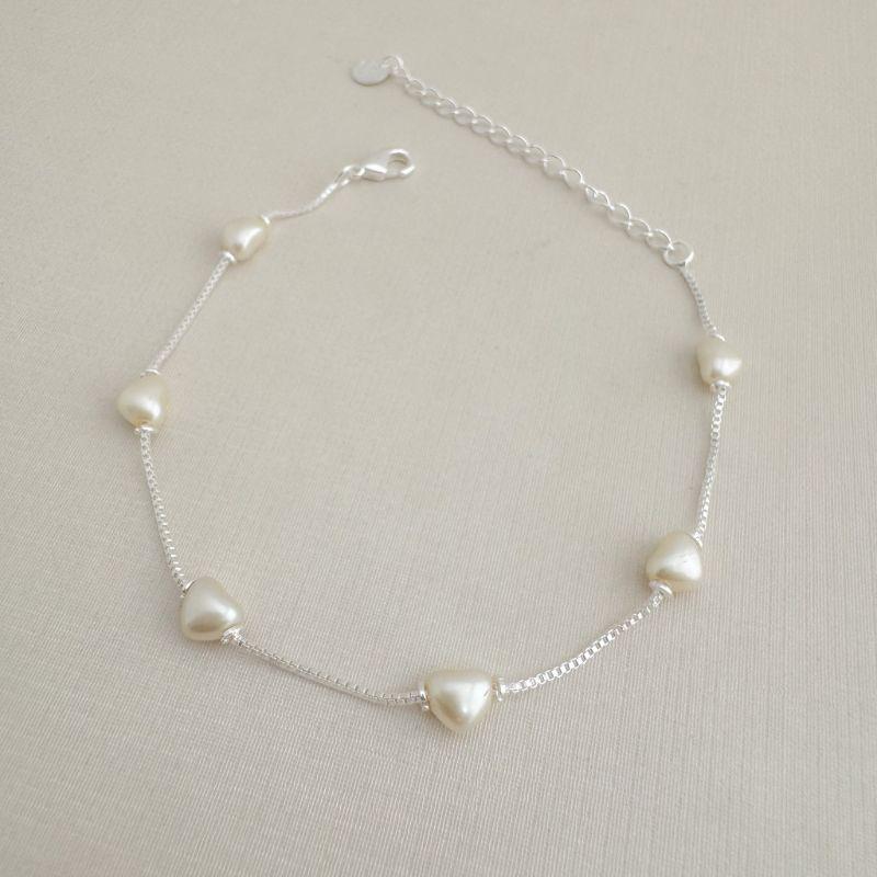 12.2219.15.S - Pulseira de veneziana com corações perolados espaçados