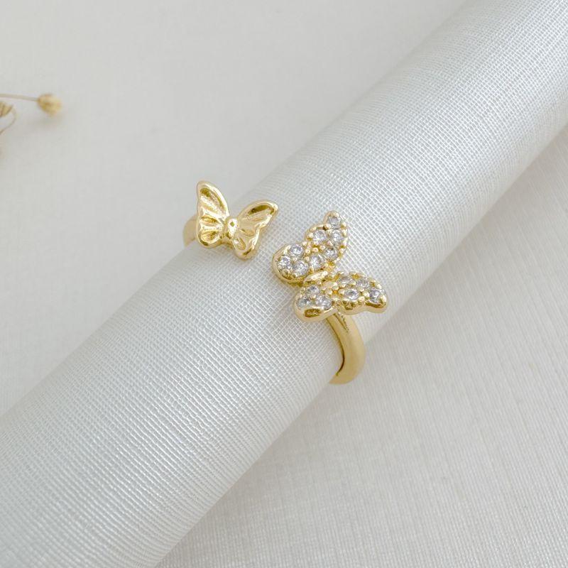 03.2514.1.O - (15 ao 18) Anel de aro fino aberto com borboletas em cada ponta