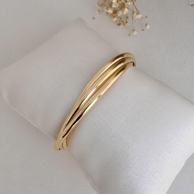 04.0207.0.O - Bracelete aberto de três barras lisas em efeito espiral