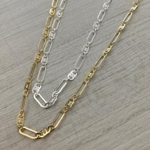 09.1245.0.O - (30) Colar de elos em placa rectangulares e dupla-seta