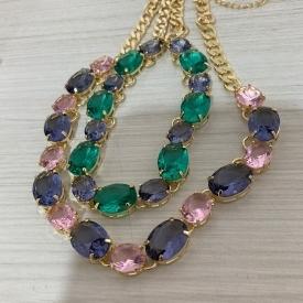 09.1505.C.O - (35) Colar de pedra ovais e circulares em galeria