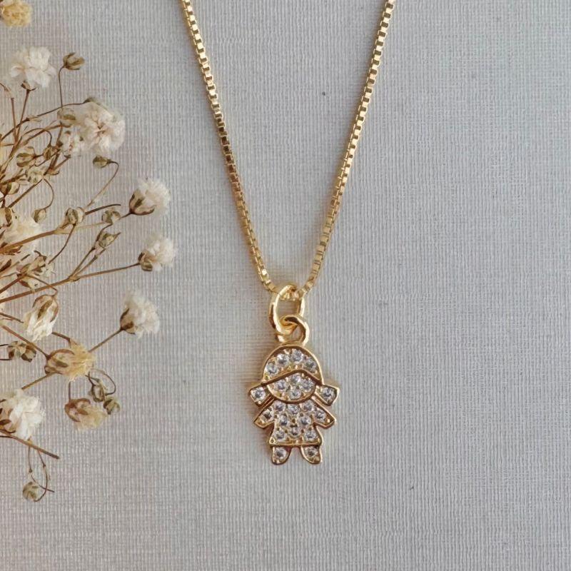 09.2101.1.O - (45) Colar menina cravejada com corrente veneziana