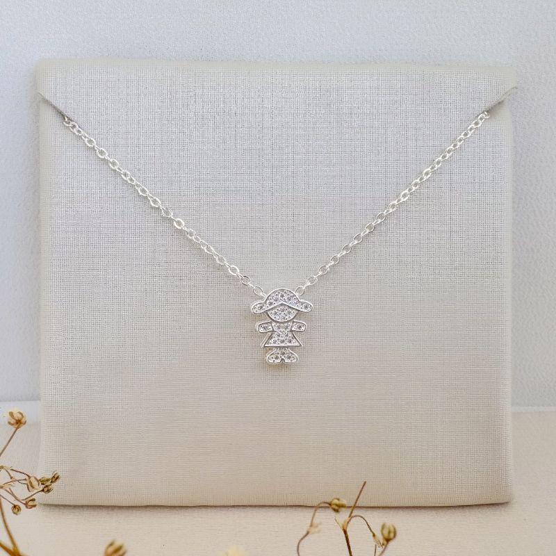 09.2345.1.S - (45) Colar menina cravejada em galeria com corrente elos ovais