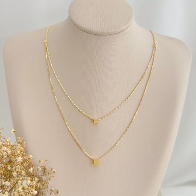 09.2376.0.O - (40) Colar duplo com um quadradinho em cada fio