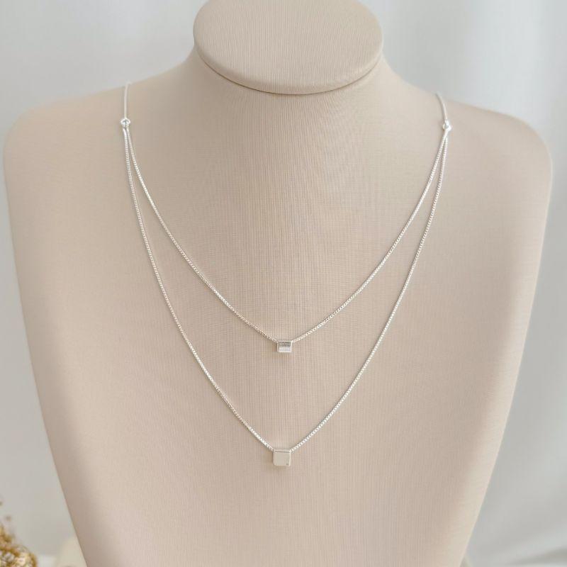 09.2376.0.S - (40) Colar duplo com um quadradinho em cada fio