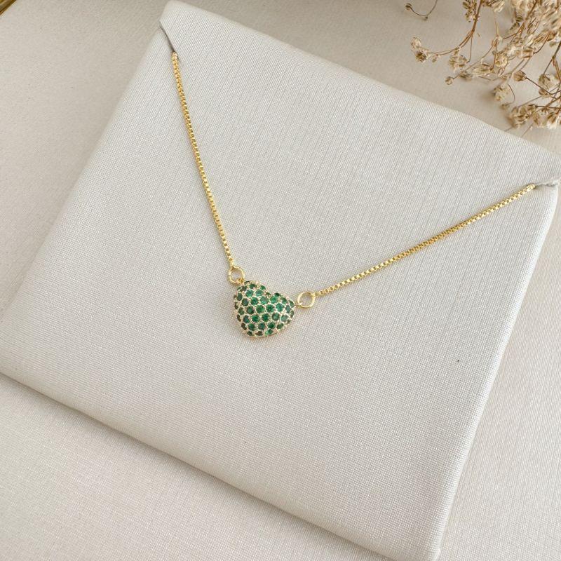 09.2392.5.O - (45) Colar de veneziana com pingente de coração convexo cravejado