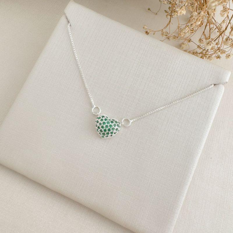 09.2392.5.S - (45) Colar de veneziana com pingente de coração convexo cravejado