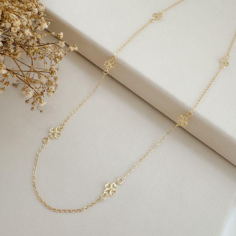 09.2399.0.O - (60) Colar de elos ovais com com shamrock de quatro folhas liso