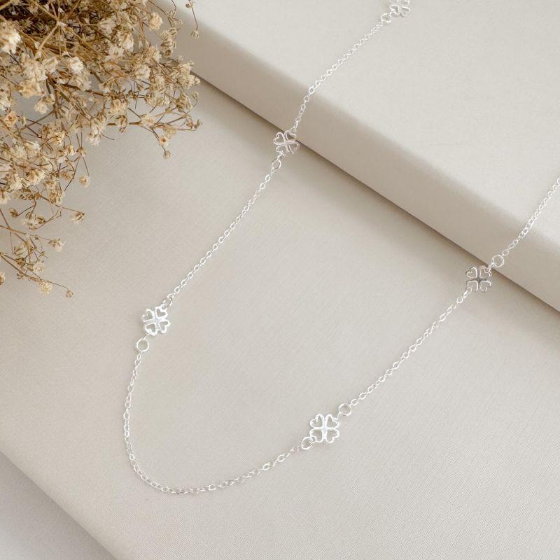 09.2399.0.S - (60) Colar de elos ovais com com shamrock de quatro folhas liso