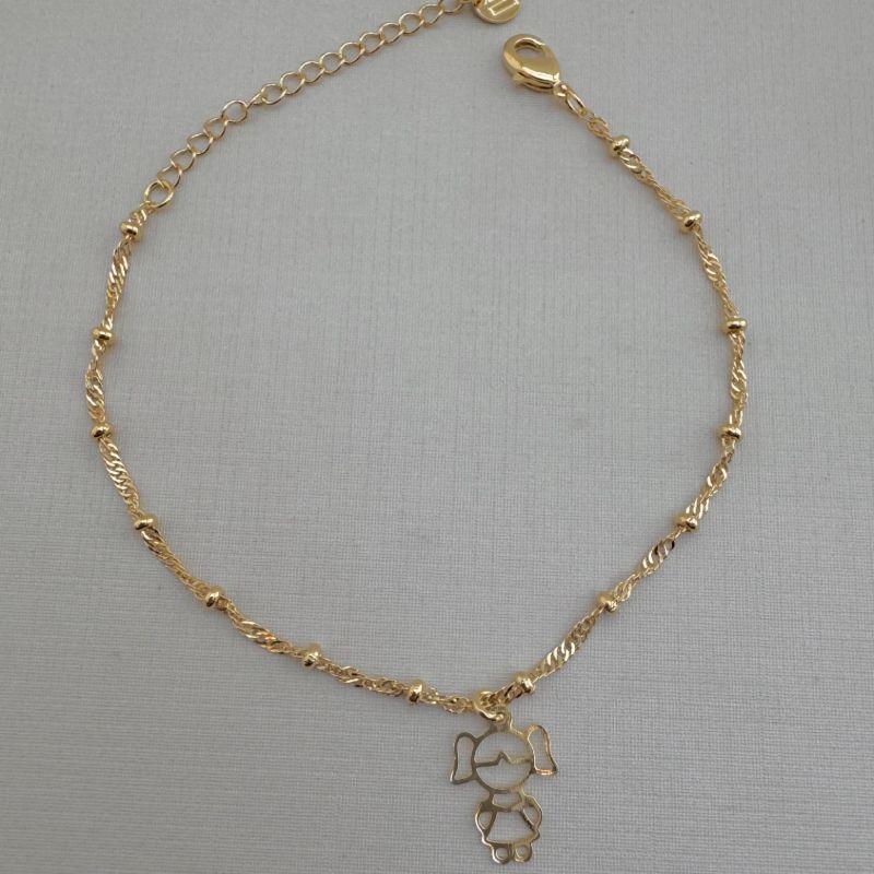 12.2131.0.O - Pulseira de elos singapura com bolinhas e pingente de menina